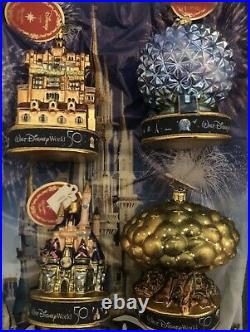 Walt Disney World 50th 4 Parks Christopher Radko Ornament Set Kingdom Epcot